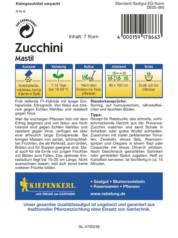 Zucchini Mastil F1 | Zucchinisamen Von Kiepenkerl 1 Zucchini Mastil F1 | Zucchinisamen Von Kiepenkerl