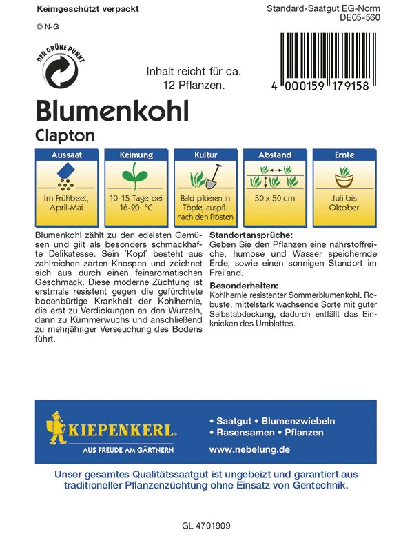 Blumenkohl Clapton F1 | Blumenkohlsamen Von Kiepenkerl 2 Blumenkohl Clapton F1 | Blumenkohlsamen Von Kiepenkerl – Bild 2