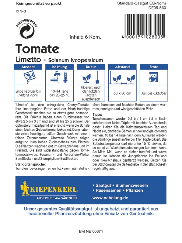 Cherrytomate Limetto F1 | Kirschtomatensamen Von Kiepenkerl 1 Cherrytomate Limetto F1 | Kirschtomatensamen Von Kiepenkerl
