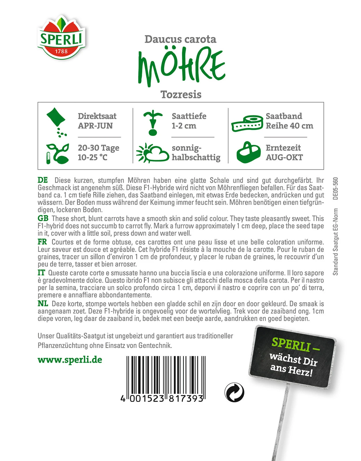 Möhren Tozresis F1 Saatband Von Sperli-Samen 1 Möhren Tozresis F1 Saatband Von Sperli-Samen