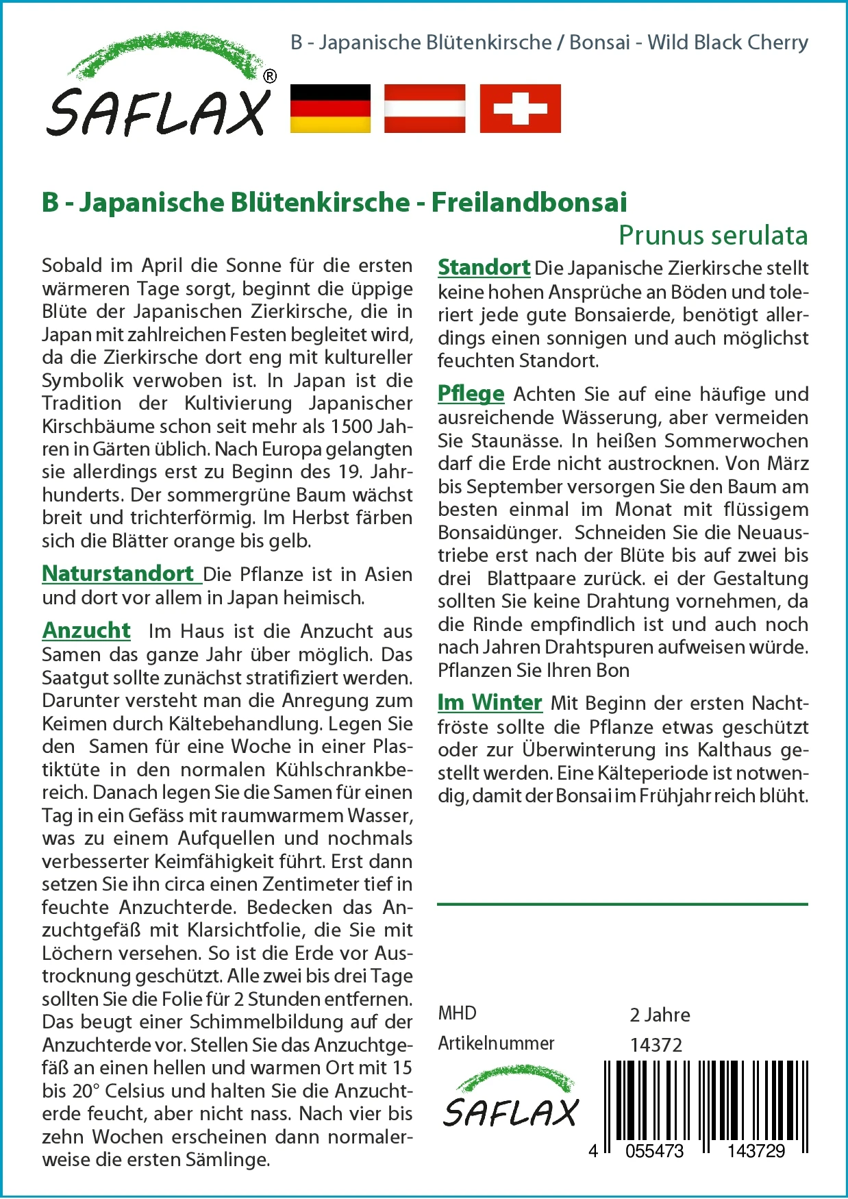 Japanische Blütenkirsche | Bonsaisamen Von Saflax 1 Japanische Blütenkirsche | Bonsaisamen Von Saflax