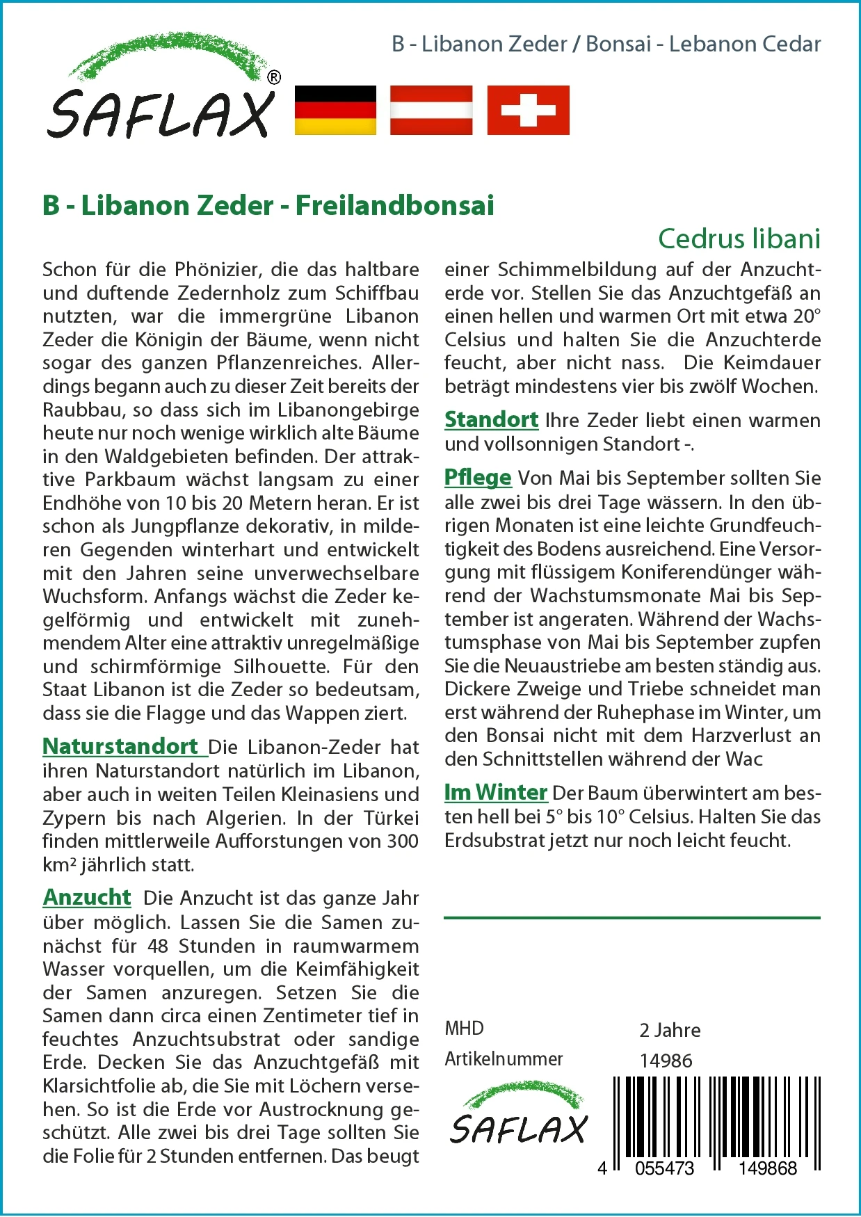 Libanon Zeder | Bonsaisamen Von Saflax 2 Libanon Zeder | Bonsaisamen Von Saflax – Bild 2