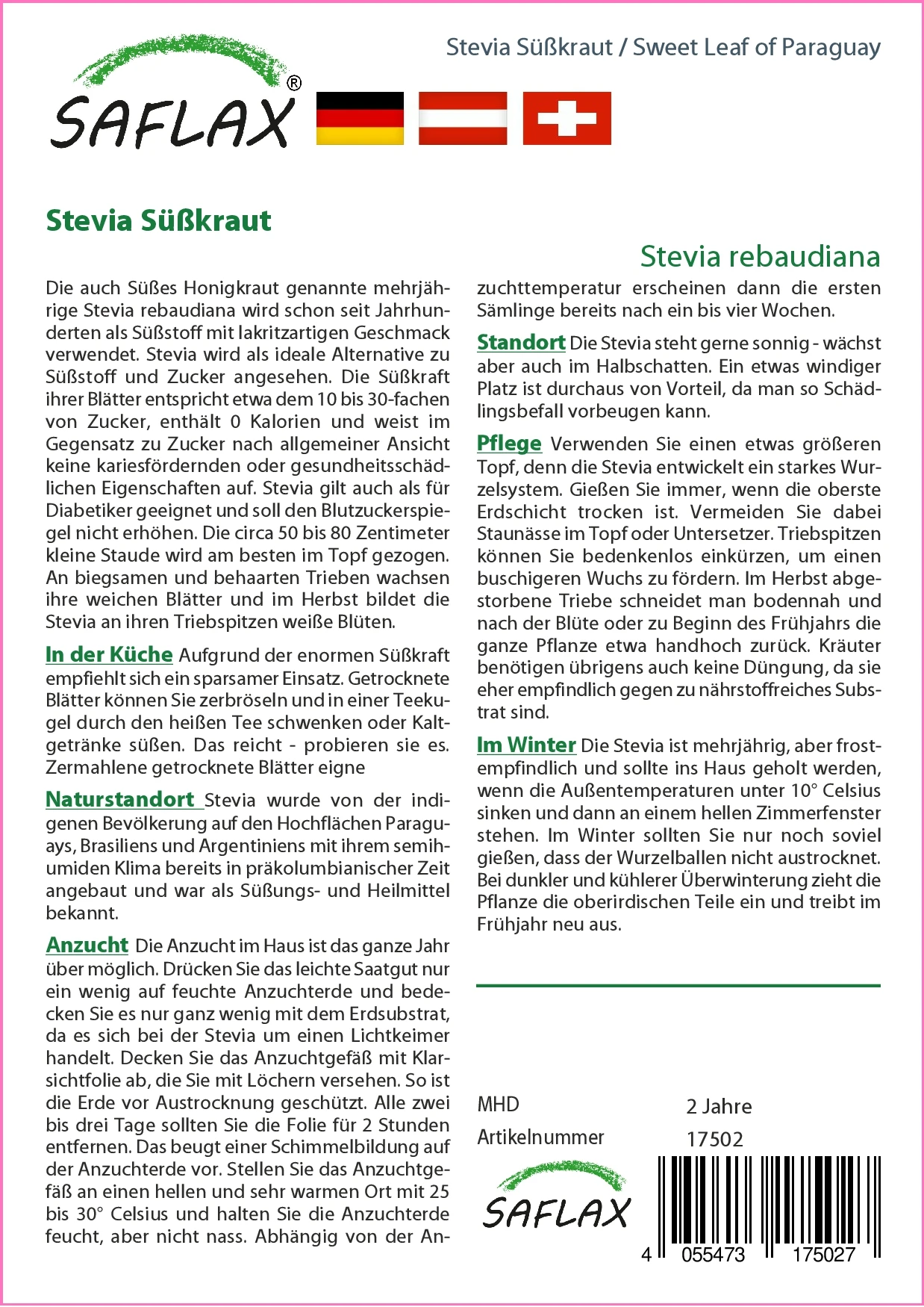 Süßkraut Stevia | Steviasamen Von Saflax 1 Süßkraut Stevia | Steviasamen Von Saflax