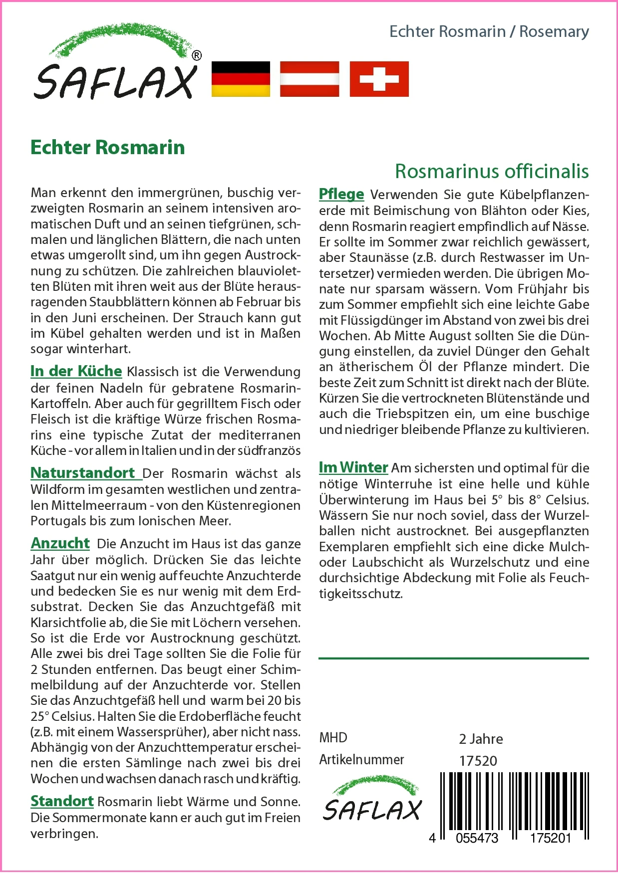 Echter Rosmarin | Rosmarinsamen Von Saflax 2 Echter Rosmarin | Rosmarinsamen Von Saflax – Bild 2