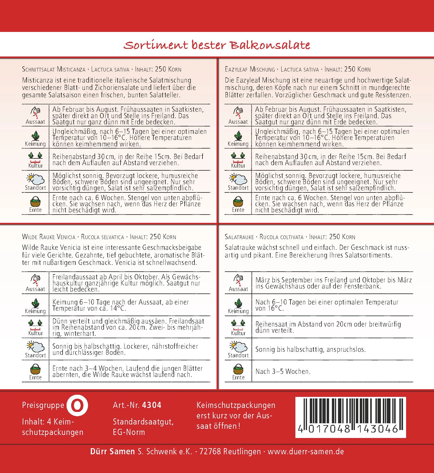 Balkonsalatsortiment | Salatsamen Von Dürr-Samen 2 Balkonsalatsortiment | Salatsamen Von Dürr-Samen – Bild 2