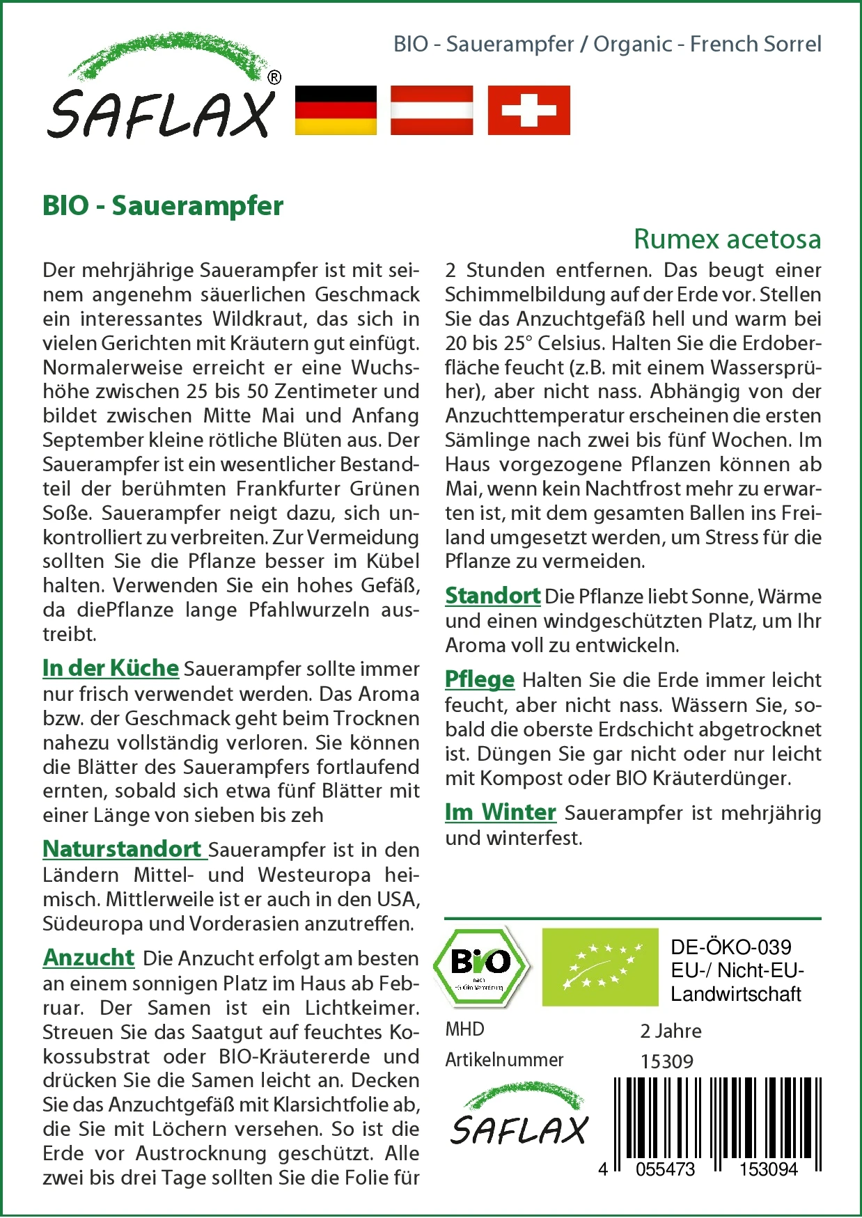 Sauerampfer | BIO Sauerampfersamen Von Saflax 1 Sauerampfer | BIO Sauerampfersamen Von Saflax