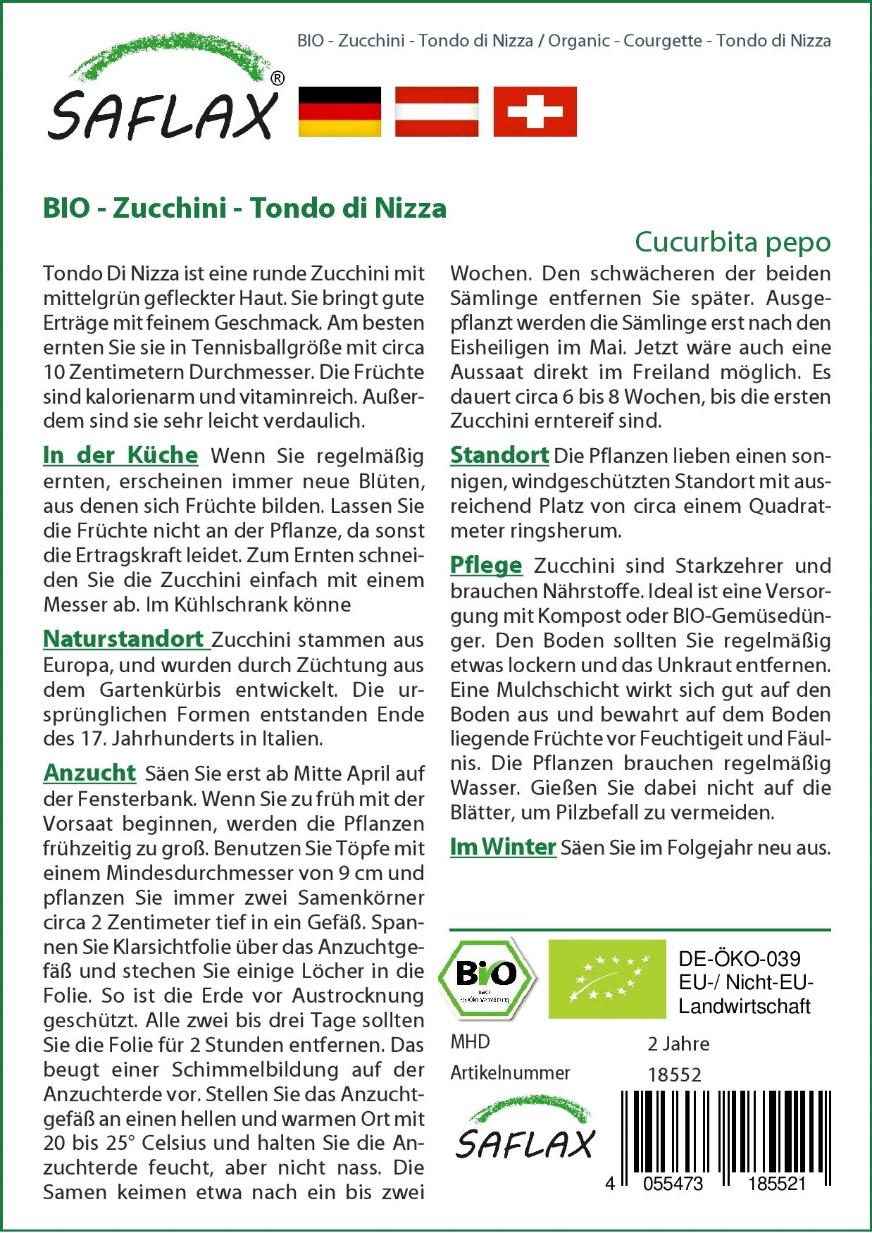 Zucchini Tondo Di Nizza | BIO Zucchinisamen Von Saflax 1 Zucchini Tondo Di Nizza | BIO Zucchinisamen Von Saflax