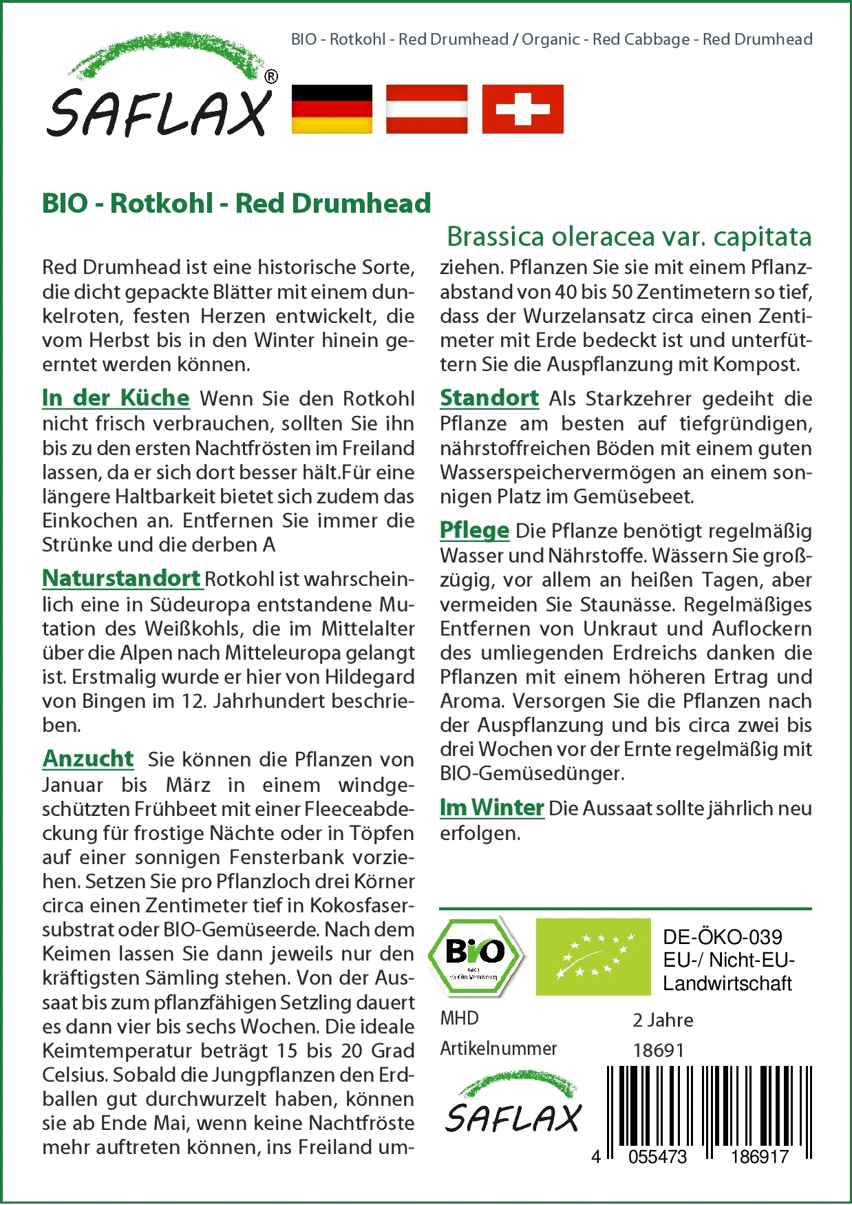 Rotkohl Red Drumhead | BIO Rotkohlsamen Von Saflax 2 Rotkohl Red Drumhead | BIO Rotkohlsamen Von Saflax – Bild 2