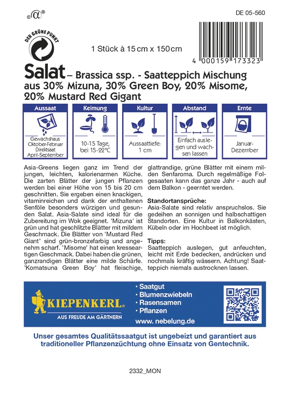 Salat Asia Spicy Green Mix (Saatteppich) | Salatsamen Von Kiepenkerl 2 Salat Asia Spicy Green Mix (Saatteppich) | Salatsamen Von Kiepenkerl – Bild 2