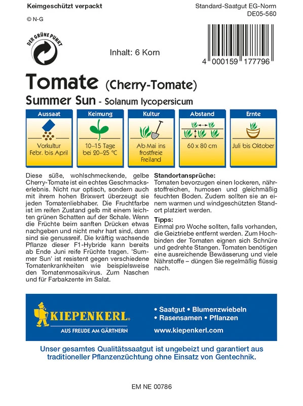 Cherrytomate Summer Sun F1 | Kirschtomatensamen Von Kiepenkerl 1 Cherrytomate Summer Sun F1 | Kirschtomatensamen Von Kiepenkerl