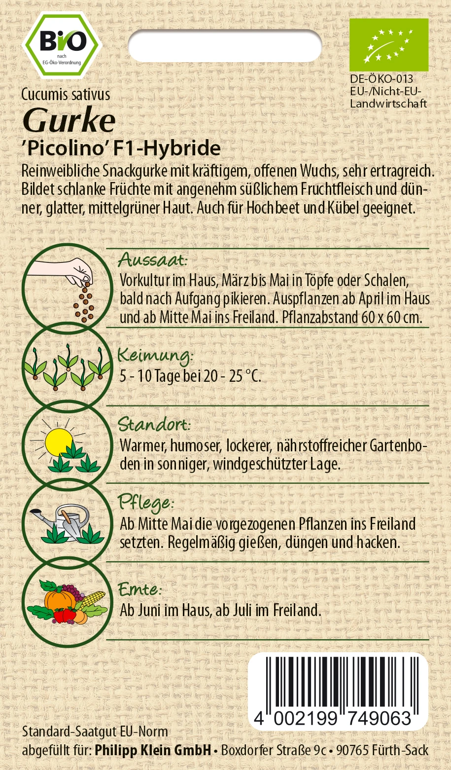 Gurke Picolino F1 | BIO Minigurkensamen Von Samen Pfann 1 Gurke Picolino F1 | BIO Minigurkensamen Von Samen Pfann